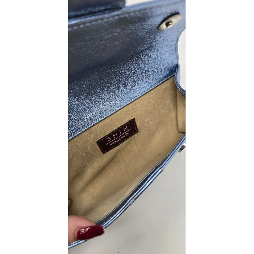Y2K Vtg Shih Stephanie Lin wristlet blue metallic clutch blue Boho Glam Festival
